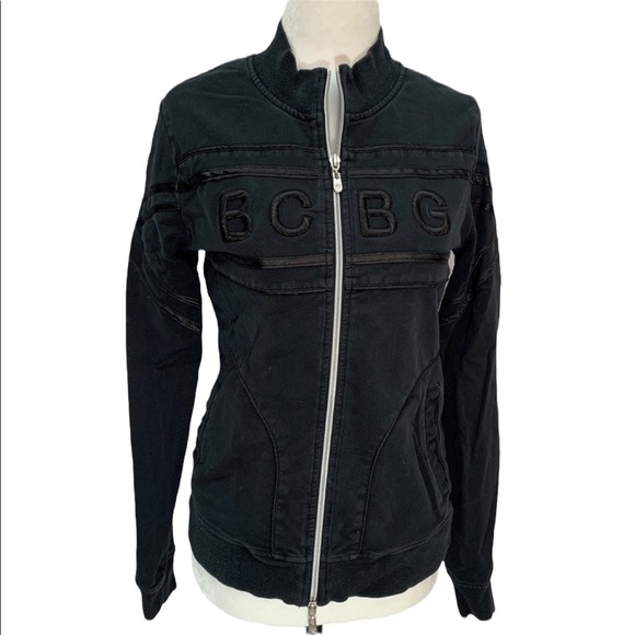 BCBGMaxAzria Black Full Zip Up Logo Jacket Size M - Picture 1 of 8